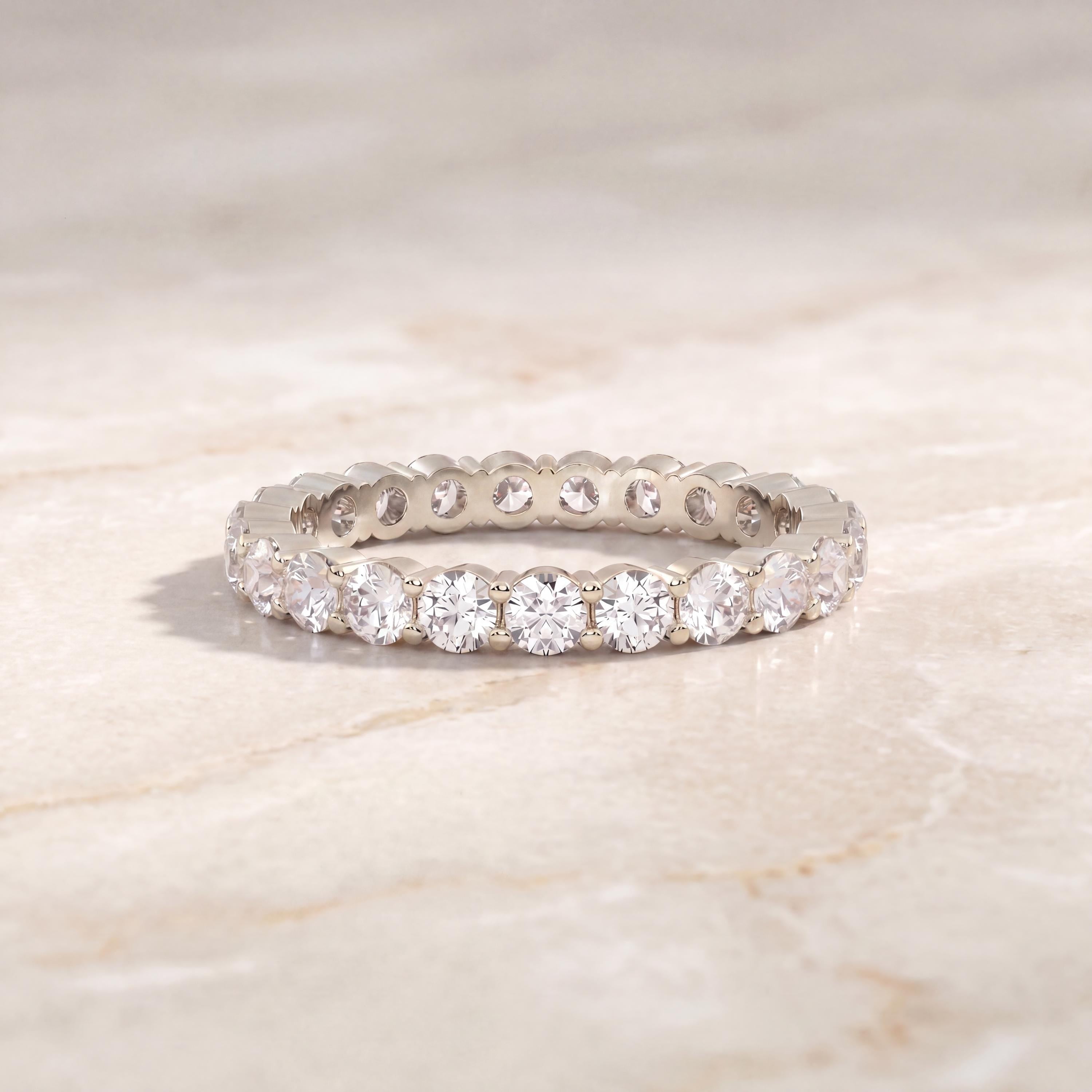 Diamond Eternity Band 14K Solid Gold Round Brilliant Prong Setting Wedding Band Stacking Ring