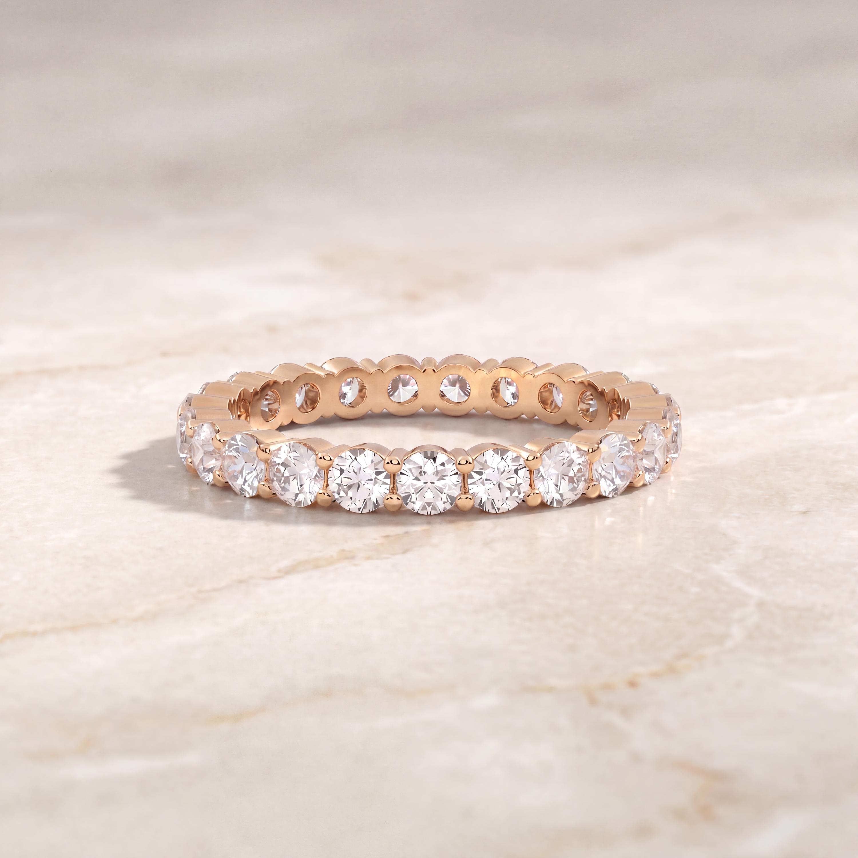 Diamond Eternity Band 14K Solid Gold Round Brilliant Prong Setting Wedding Band Stacking Ring