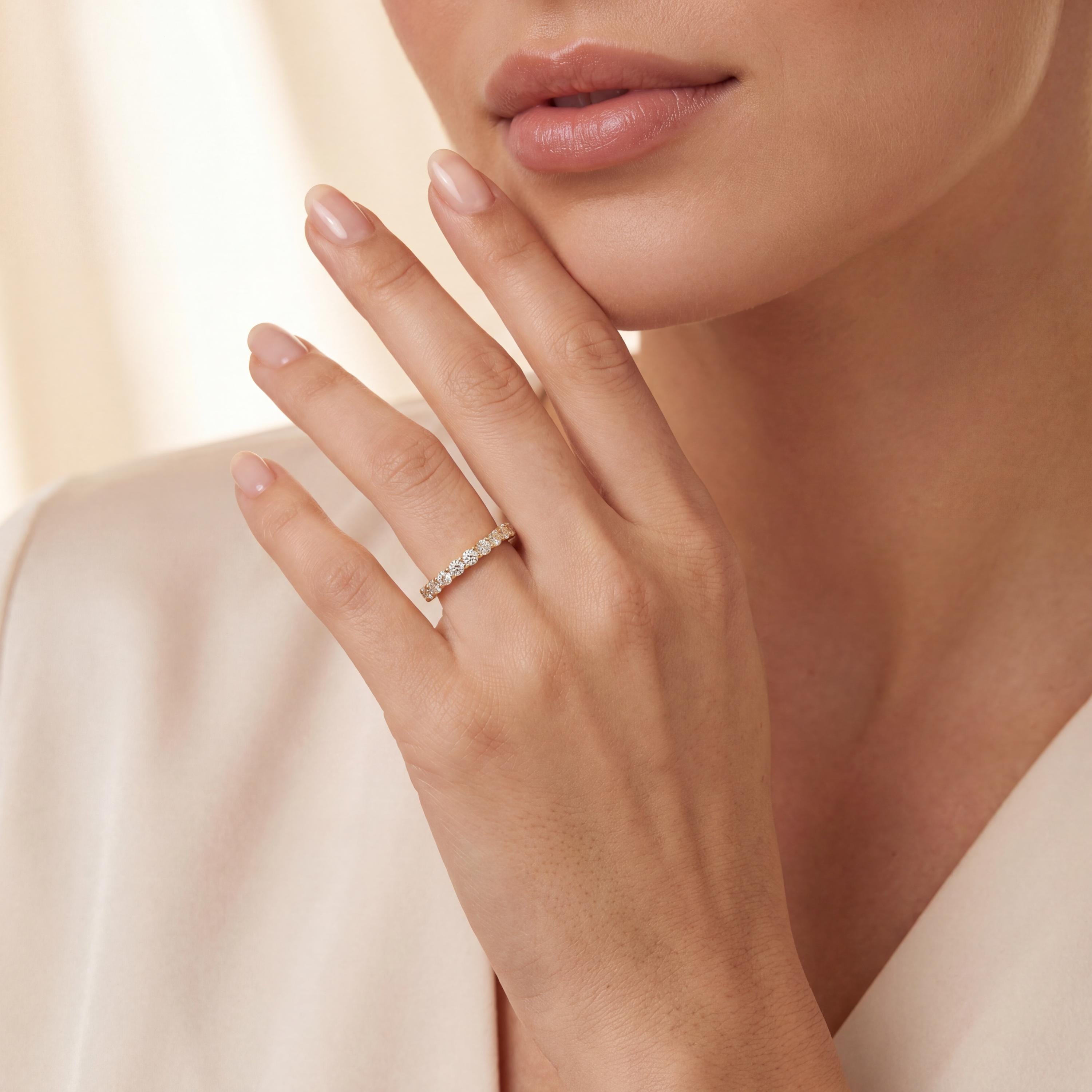 Round Brilliant Cut Diamond Half Way Eternity Wedding Band Ring 14K Solid Gold Prong Set