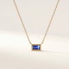 Baguette Sapphire Solitaire Dainty Bezel Set 14K Solid Gold Pendant Necklace