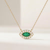 Marquise Emerald & Diamond Halo Eye Shape 14K Solid Gold Pendant Necklace