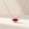Marquise Ruby & Diamond Halo Eye Shape 14K Solid Gold Pendant Necklace