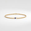 Round Brilliant Cut Bezel Set Sapphire Solitaire 14K Solid Gold Cuban Curb Link Bracelet