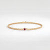 Round Brilliant Cut Bezel Set Ruby Solitaire 14K Solid Gold Cuban Curb Link Bracelet