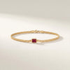Emerald Cut Bezel Set Ruby Solitaire 14K Solid Gold Cuban Curb Link Bracelet