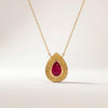 Pear Shape Ruby Fluted Dainty Bezel 14K Solid Gold Pendant Necklace