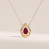 Ruby Pear Shape & Diamond Halo Dainty Bezel 14K Solid Gold Pendant Necklace