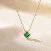 Princess Cut Emerald Bezel Set Solitaire 14K Solid Gold Pendant Necklace