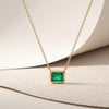 Emerald Bezel Set Emerald Cut Dainty Solitaire 14K Solid Gold Pendant Necklace