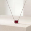 Ruby Bezel Set Emerald Cut Dainty Solitaire 14K Solid Gold Pendant Necklace