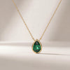 Pear Shape Emerald Bezel Set Dainty Solitaire 14K Solid Gold Pendant Necklace