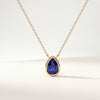 Pear Shape Sapphire Bezel Set Dainty Solitaire 14K Solid Gold Pendant Necklace