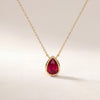 Pear Shape Ruby Bezel Set Dainty Solitaire 14K Solid Gold Pendant Necklace