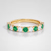 Round Emerald & Diamond Half Way Eternity Wedding Band Ring 14K Solid Gold Scallop Set