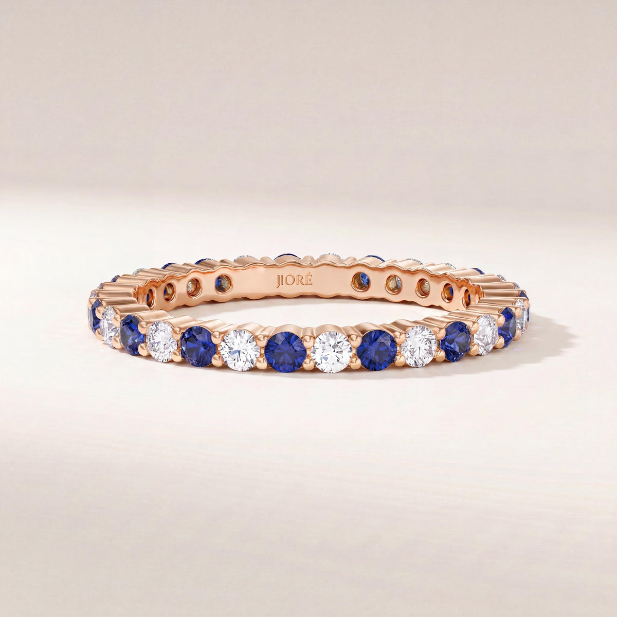 Sapphire & Diamond Eternity Band 14K Solid Gold Round Prong Set Wedding Band Stacking Ring