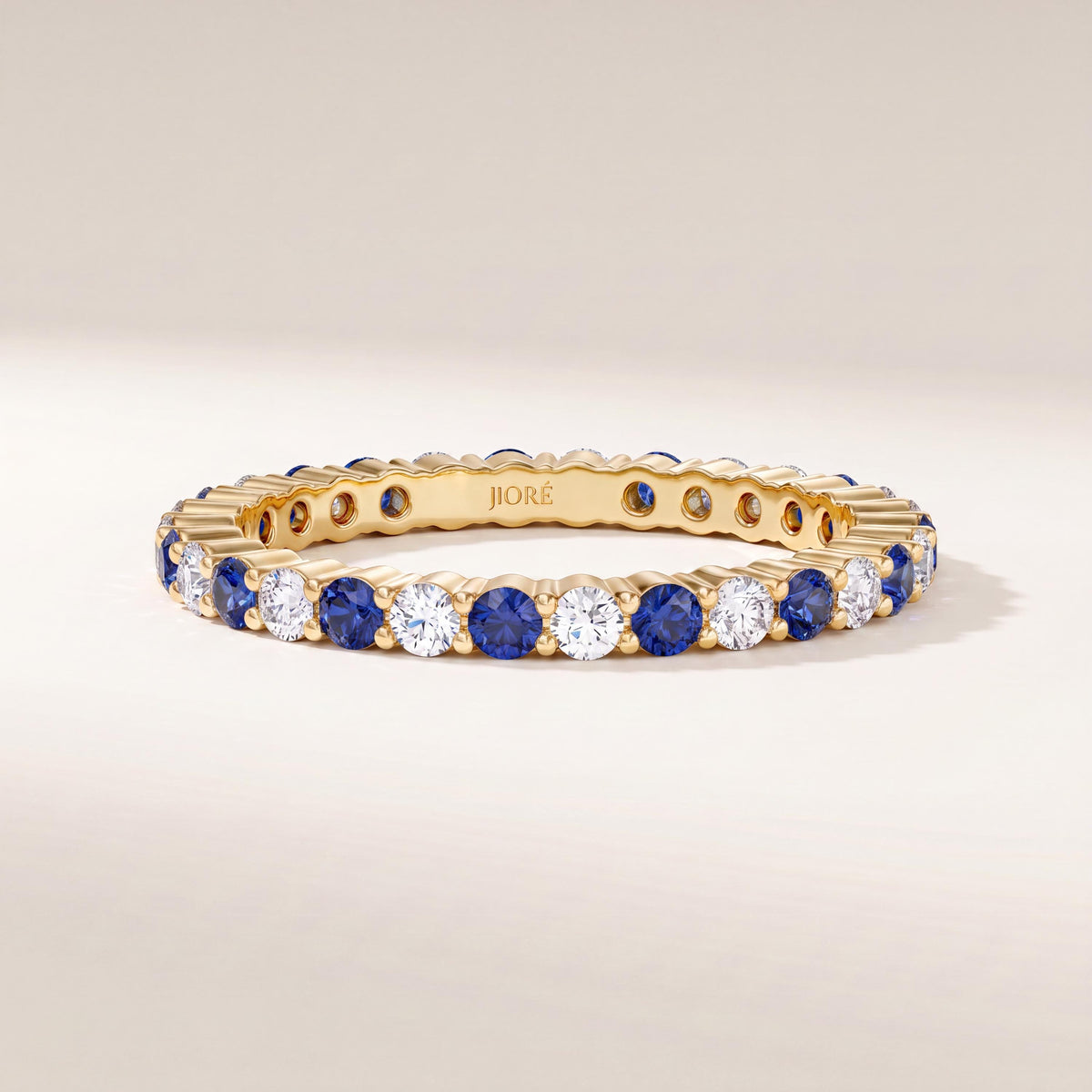 Sapphire & Diamond Eternity Band 14K Solid Gold Round Prong Set Wedding Band Stacking Ring