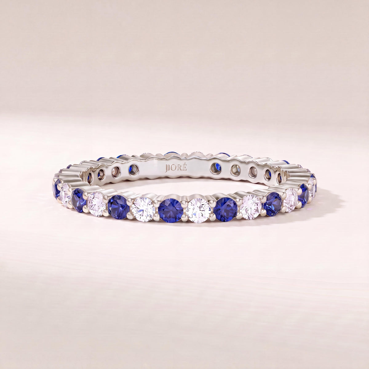 Sapphire & Diamond Eternity Band 14K Solid Gold Round Prong Set Wedding Band Stacking Ring