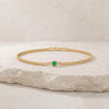 Round Brilliant Cut Bezel Set Emerald Solitaire 14K Solid Gold Cuban Curb Link Bracelet