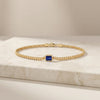 Emerald Cut Bezel Set Sapphire Solitaire 14K Solid Gold Cuban Curb Link Bracelet