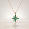 Marquise Emerald & Diamond Dainty Cluster Pendant Necklace 14K Solid Gold