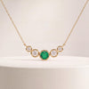 Round Emerald & Diamond Five Stone Graduated Bezel Necklace 14K Solid Gold Pendant