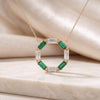 Baguette Emerald & Diamond Octagon Dainty 14K Solid Gold Pendant Necklace