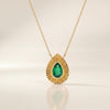 Pear Shape Emerald Fluted Dainty Bezel 14K Solid Gold Pendant Necklace