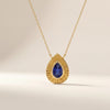 Pear Shape Sapphire Fluted Dainty Bezel 14K Solid Gold Pendant Necklace