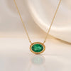 Oval Emerald Solitaire Bezel Set Halo Rope 14K Solid Gold Pendant Necklace