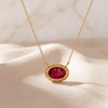 Oval Ruby Solitaire Bezel Set Halo Rope 14K Solid Gold Pendant Necklace