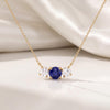 Round Sapphire & Diamond Three Stone Dainty Necklace 14K Solid Gold Pendant