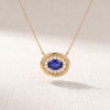Oval Sapphire & Diamond Halo Dainty Bezel 14K Solid Gold Pendant Necklace