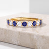Round Sapphire & Diamond Half Way Eternity Wedding Band Ring 14K Solid Gold Scallop Set