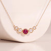 Round Ruby & Diamond Five Stone Graduated Bezel Necklace 14K Solid Gold Pendant