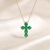 Round Emerald Dainty Prong Set Cross 14K Solid Gold Pendant Necklace