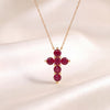 Round Ruby Dainty Prong Set Cross 14K Solid Gold Pendant Necklace