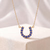 Round Sapphire Pave 14K Dainty Solid Gold Horseshoe Pendant Necklace