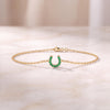 Round Emerald Pave 14K Dainty Solid Gold Horseshoe Chain Link Bracelet