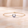 Round Sapphire Pave 14K Dainty Solid Gold Horseshoe Chain Link Bracelet