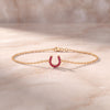 Round Ruby Pave 14K Dainty Solid Gold Horseshoe Chain Link Bracelet