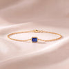 Emerald Cut Sapphire Bezel Solitaire Chain Link Bracelet 14K Gold