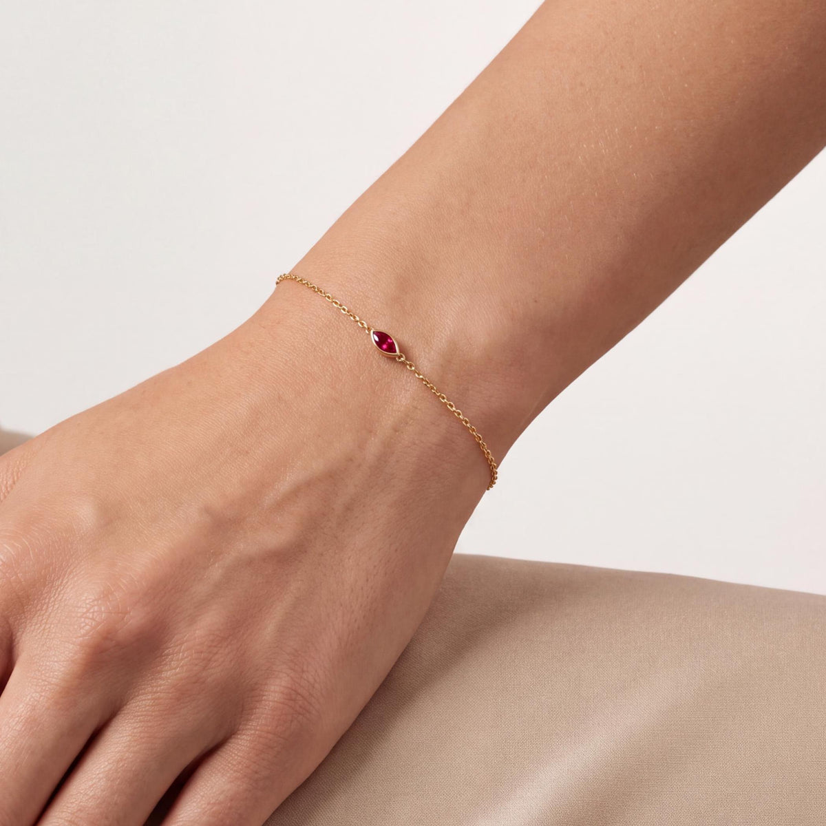 Marquise Shape Ruby Bezel Solitaire Chain Link Bracelet 14K Gold