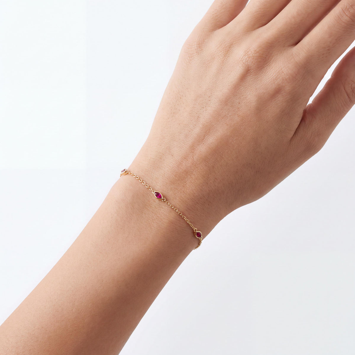 Marquise Ruby By The Yard Bezel Set 14K Solid Gold Chain Link Bracelet