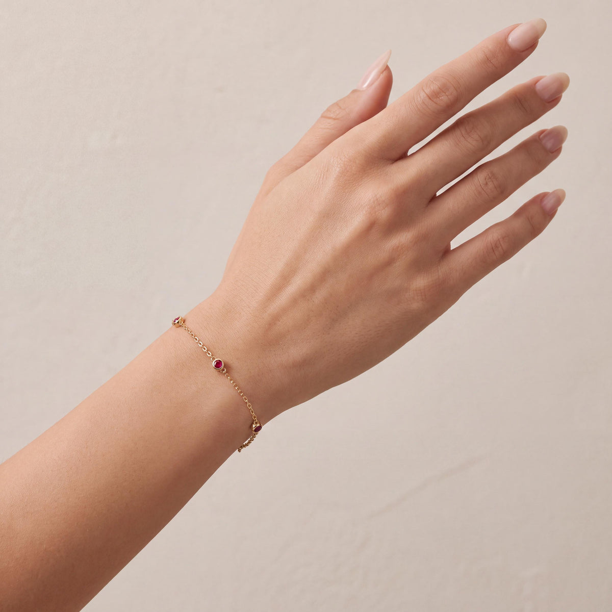 Round Ruby By The Yard Bezel Set 14K Solid Gold Chain Link Bracelet
