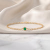 Round Brilliant Cut Solitaire Bezel Set Emerald 14K Solid Gold Paperclip Link Bracelet