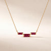 3 Stone Baguette Ruby Dainty Bar Set 14K Solid Gold Pendant Necklace