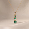 Round Emerald Three Stone Graduated Drop Necklace 14K Solid Gold Pendant