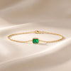 Emerald Cut Emerald Bezel Solitaire Chain Link Bracelet 14K Gold