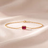 Emerald Cut Ruby Bezel Solitaire Chain Link Bracelet 14K Gold