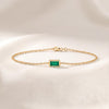 Baguette Cut Emerald Bezel Solitaire Chain Link Bracelet 14K Gold